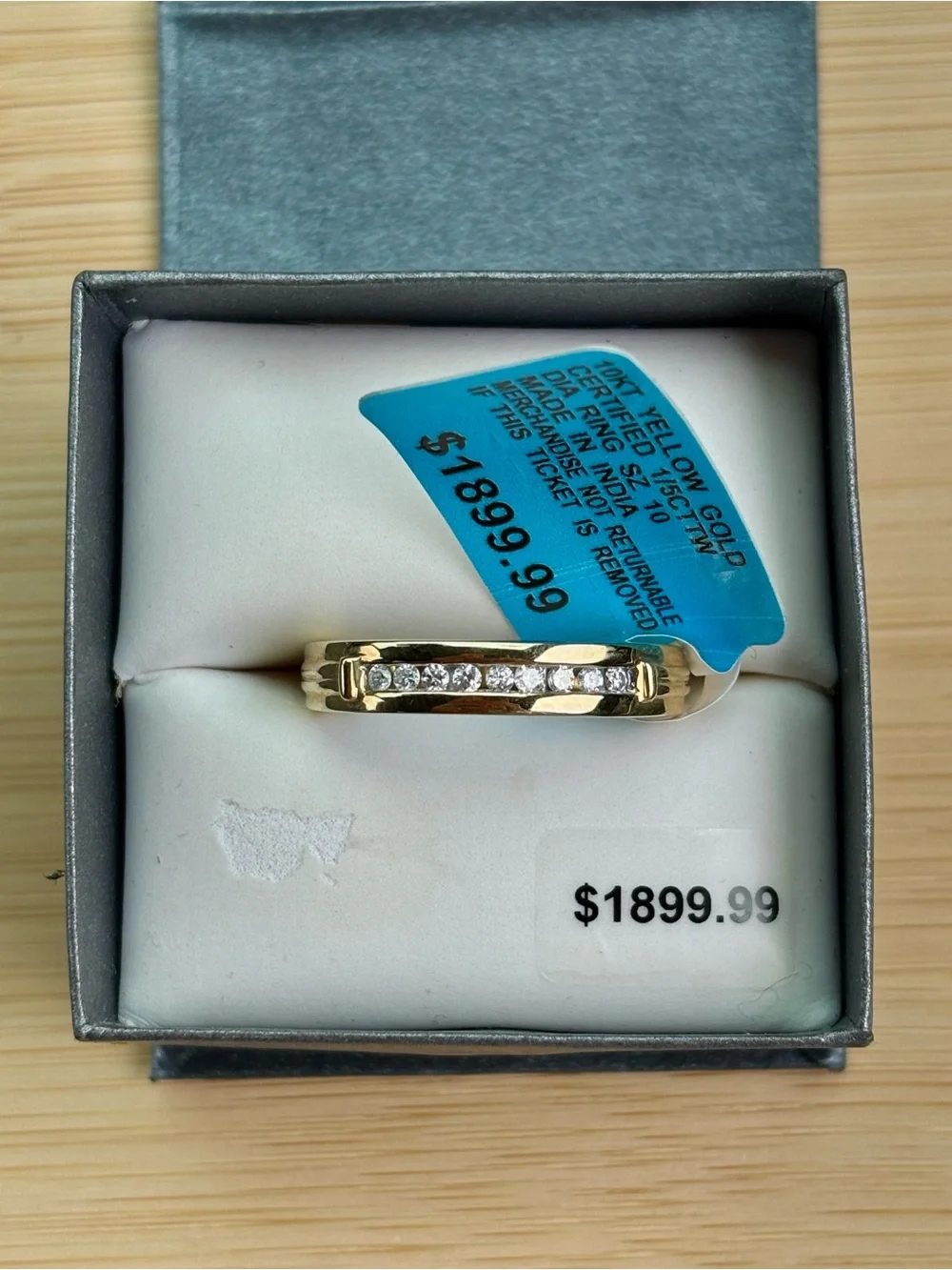 Brand New 10K Yellow Gold Certified 1/5 CTTW Diamond Ring Men's Wedding Band